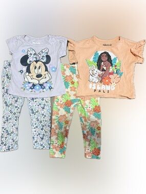 Disney Minnie & Moana 2 Girls Short Sleeve & Pants Set